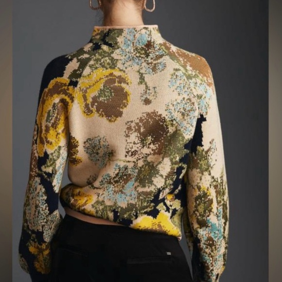 Anthropologie Sweater The Beatriz Mock-Neck Knit Women's XS Floral - Picture 2 of 15
